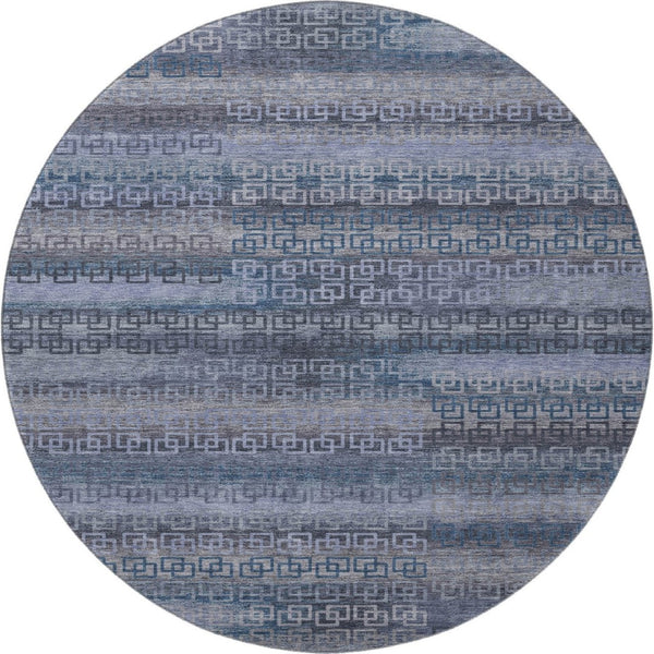HomeRoots 8' X 10' Taupe and Blue Striped Washable Area Rug - Durable, UV-Protected, Stain Resistant & Stylish! 715115