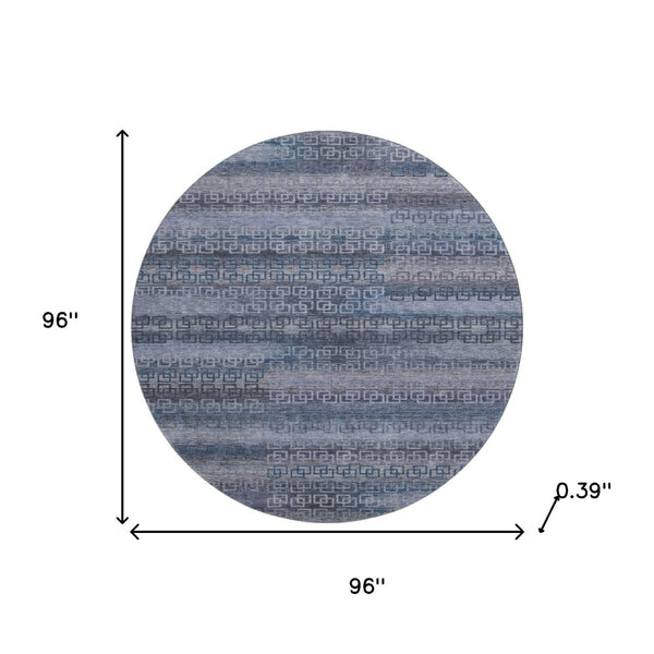 HomeRoots 8' X 10' Taupe and Blue Striped Washable Area Rug - Durable, UV-Protected, Stain Resistant & Stylish! 715115