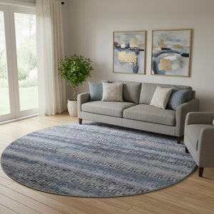 HomeRoots 8' X 10' Taupe and Blue Striped Washable Area Rug - Durable, UV-Protected, Stain Resistant & Stylish! 715115