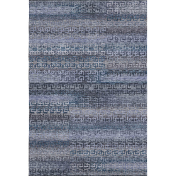 HomeRoots 9' X 12' Taupe and Blue Striped Washable Area Rug - UV Protected, Durable, Easy Care for Homes 715116