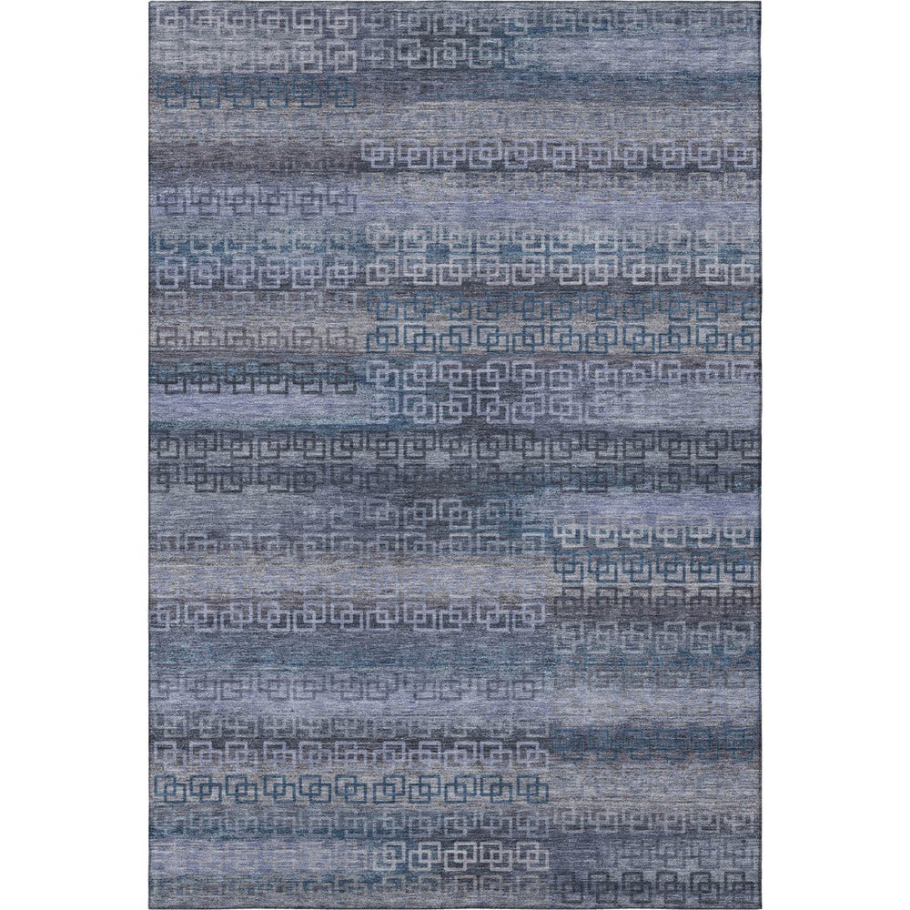 HomeRoots 9' X 12' Taupe and Blue Striped Washable Area Rug - UV Protected, Durable, Easy Care for Homes 715116