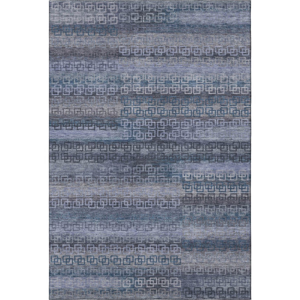 HomeRoots 9' X 12' Taupe and Blue Striped Washable Area Rug - UV Protected, Durable, Easy Care for Homes 715116