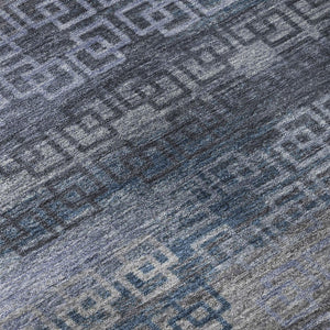 HomeRoots 9' X 12' Taupe and Blue Striped Washable Area Rug - UV Protected, Durable, Easy Care for Homes 715116