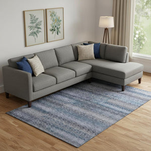 HomeRoots 10' X 14' Taupe and Blue Striped Area Rug - Washable, UV-Protected, Stain-Resistant for Homes 715117