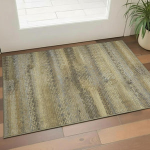 HomeRoots 5' X 8' Wheat Brown Striped Area Rug - Washable, UV Protected, Non-Slip, Perfect for Families & Pets! 715119