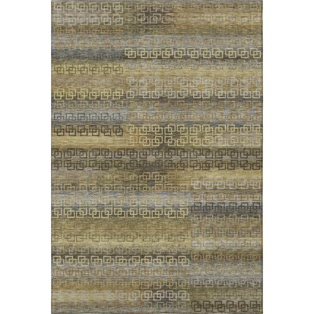 HomeRoots 8' Wheat and Brown Striped Washable Round Rug – Stain Resistant, UV Protected, Perfect for High-Traffic Areas 715120