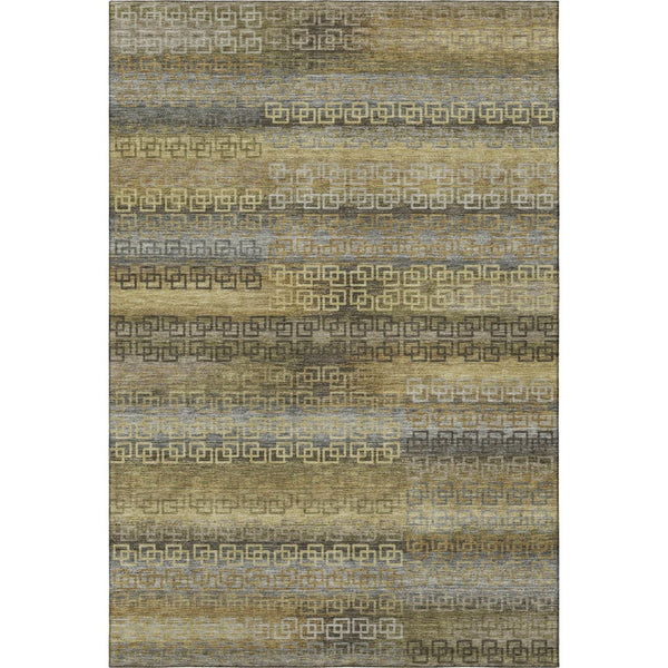 HomeRoots 8' Wheat and Brown Striped Washable Round Rug – Stain Resistant, UV Protected, Perfect for High-Traffic Areas 715120