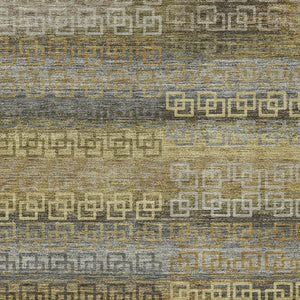 HomeRoots 8' Wheat and Brown Striped Washable Round Rug – Stain Resistant, UV Protected, Perfect for High-Traffic Areas 715120