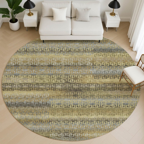 HomeRoots 8' X 10' Striped Washable Area Rug in Wheat & Brown - UV Protected, Non-Slip, Perfect for Family Homes! 715121