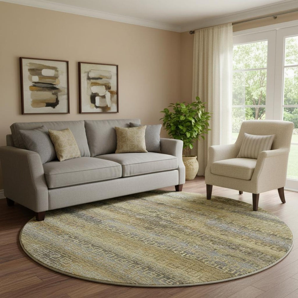 HomeRoots 8' X 10' Striped Washable Area Rug in Wheat & Brown - UV Protected, Non-Slip, Perfect for Family Homes! 715121