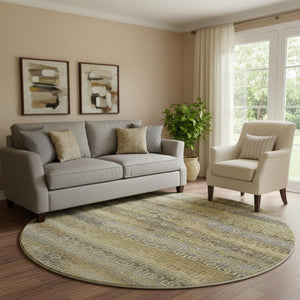 HomeRoots 8' X 10' Striped Washable Area Rug in Wheat & Brown - UV Protected, Non-Slip, Perfect for Family Homes! 715121
