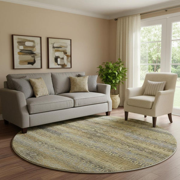 HomeRoots 8' X 10' Striped Washable Area Rug in Wheat & Brown - UV Protected, Non-Slip, Perfect for Family Homes! 715121