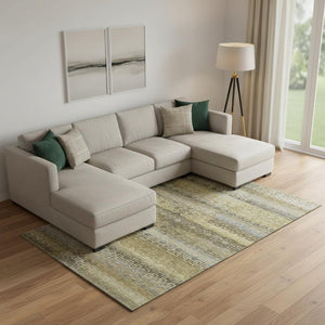 HomeRoots 9' X 12' Striped Washable Area Rug in Wheat & Brown - UV Protection, Durable, Family-Friendly Design! 715122