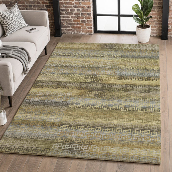 HomeRoots 9' X 12' Striped Washable Area Rug in Wheat & Brown - UV Protection, Durable, Family-Friendly Design! 715122