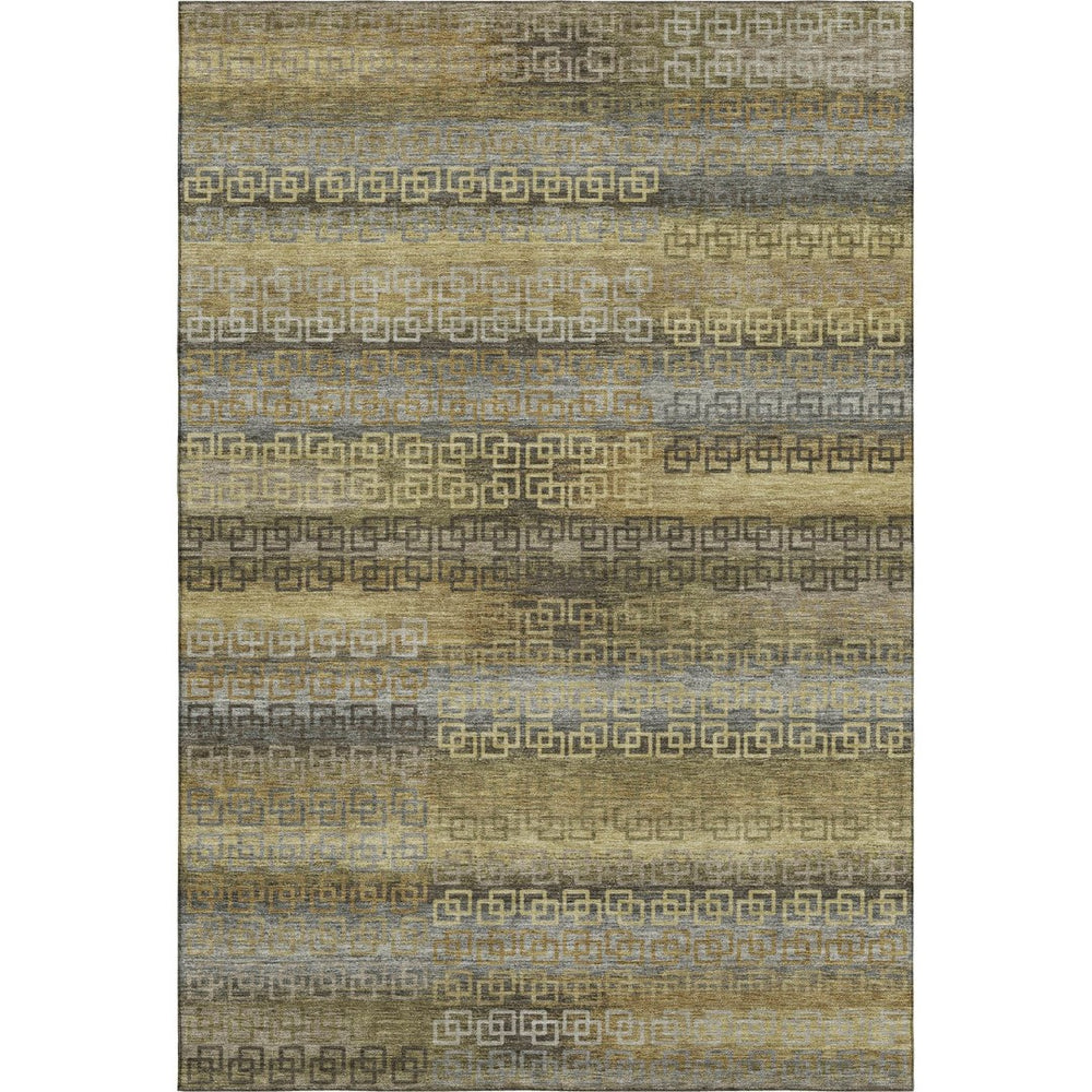 HomeRoots 9' X 12' Striped Washable Area Rug in Wheat & Brown - UV Protection, Durable, Family-Friendly Design! 715122