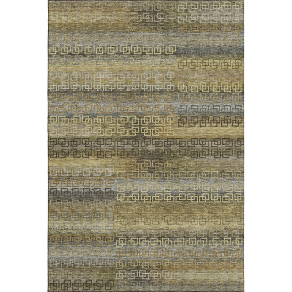 HomeRoots 9' X 12' Striped Washable Area Rug in Wheat & Brown - UV Protection, Durable, Family-Friendly Design! 715122