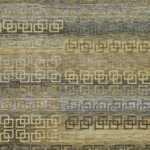 HomeRoots 9' X 12' Striped Washable Area Rug in Wheat & Brown - UV Protection, Durable, Family-Friendly Design! 715122