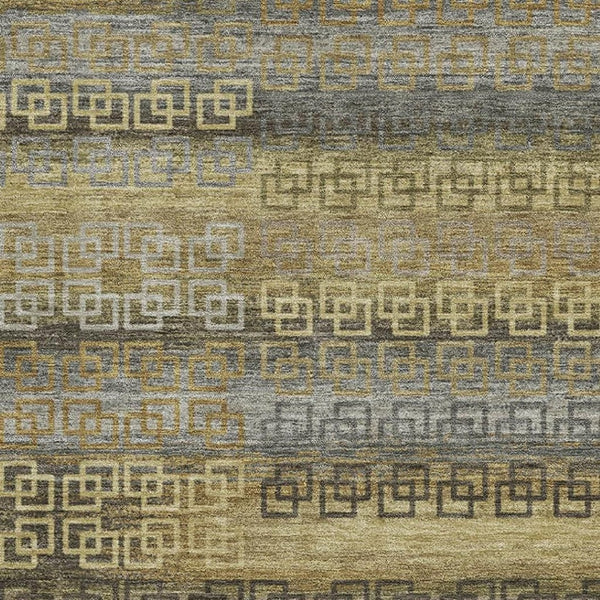 HomeRoots 9' X 12' Striped Washable Area Rug in Wheat & Brown - UV Protection, Durable, Family-Friendly Design! 715122