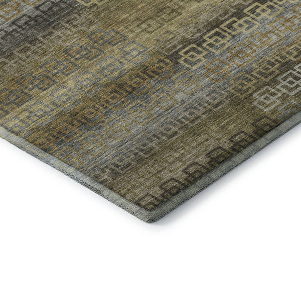 HomeRoots 9' X 12' Striped Washable Area Rug in Wheat & Brown - UV Protection, Durable, Family-Friendly Design! 715122