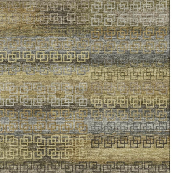 HomeRoots 9' X 12' Striped Washable Area Rug in Wheat & Brown - UV Protection, Durable, Family-Friendly Design! 715122