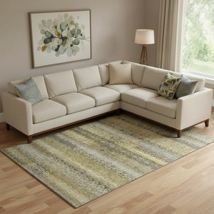 HomeRoots 10' Washable Wheat & Brown Striped Area Rug with UV Protection – Durable, Easy Care for Busy Homes 715123