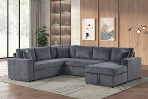 English Elm Rinaldo Corduroy Sleeper Sectional with Storage Chaise and Pocket Coil Cushions Gray B2749S00266
