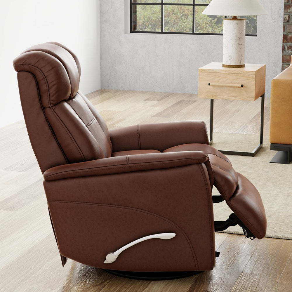 English Elm Global Swivel Glider Recliner With Adjustable Headrest & Footrest In Stylish Oslo Pecan Finish B339P323111