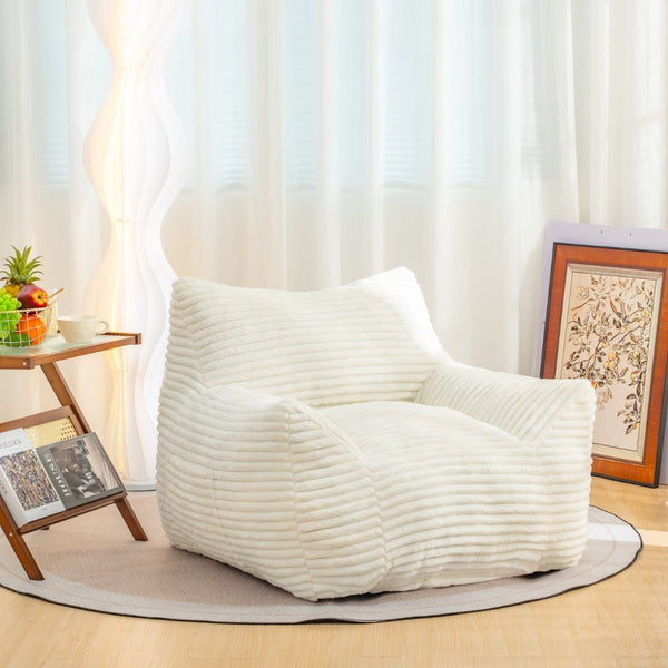 English Elm Bean Bag Lounge Chair Oversized Corduroy Shredded Foam Armrest Adult Floor Sofa White W2510P237803