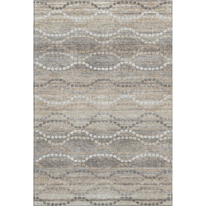 HomeRoots 8' Beige and Ivory Abstract Geometric Round Rug - Washable, UV-Protected, and Pet-Friendly Design 715264