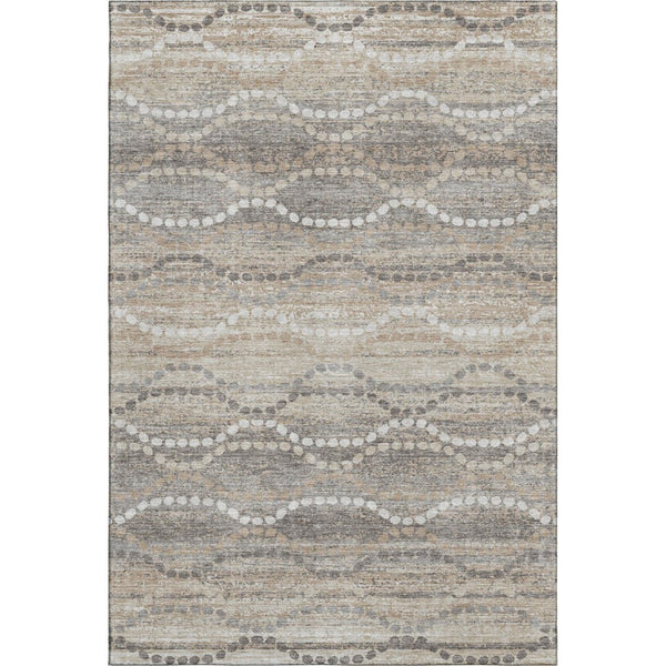 HomeRoots 8' Beige and Ivory Abstract Geometric Round Rug - Washable, UV-Protected, and Pet-Friendly Design 715264
