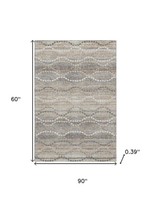 HomeRoots 8' Beige and Ivory Abstract Geometric Round Rug - Washable, UV-Protected, and Pet-Friendly Design 715264