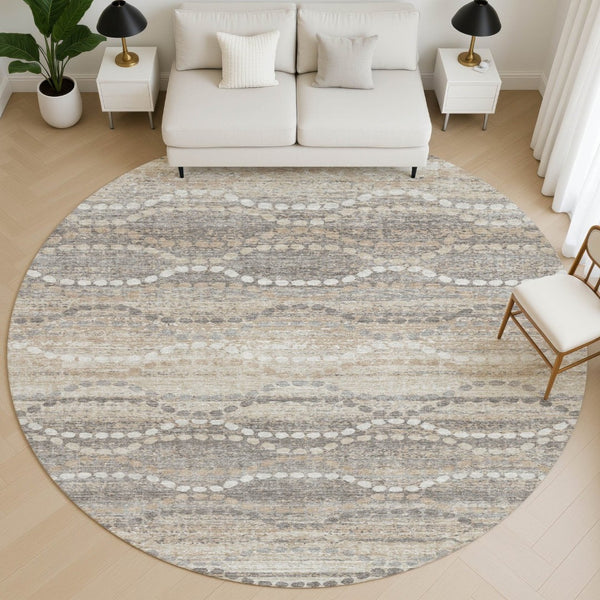 HomeRoots 8' X 10' Beige & Ivory Abstract Geometric Area Rug - Washable, Stain Resistant, UV Protected & Stylish! 715265