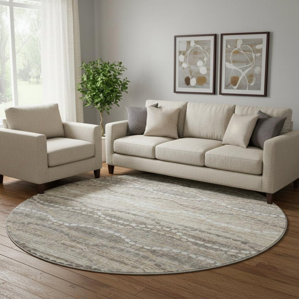HomeRoots 8' X 10' Beige & Ivory Abstract Geometric Area Rug - Washable, Stain Resistant, UV Protected & Stylish! 715265
