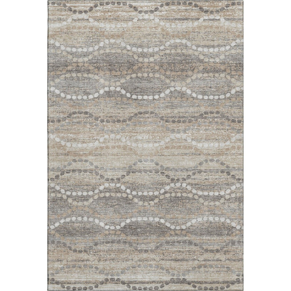 HomeRoots 10' X 14' Beige and Ivory Abstract Geometric Area Rug - Washable, UV Protected, Pet-Friendly Design 715267