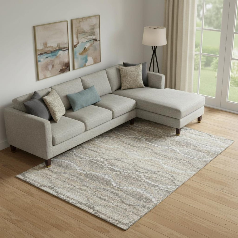 HomeRoots 10' X 14' Beige and Ivory Abstract Geometric Area Rug - Washable, UV Protected, Pet-Friendly Design 715267
