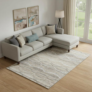 HomeRoots 10' X 14' Beige and Ivory Abstract Geometric Area Rug - Washable, UV Protected, Pet-Friendly Design 715267
