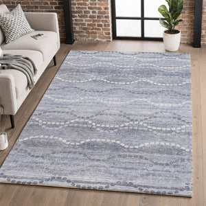 HomeRoots 5' X 8' Blue and Ivory Abstract Geometric Area Rug - Washable, UV-Resistant, Perfect for Pets! 715269