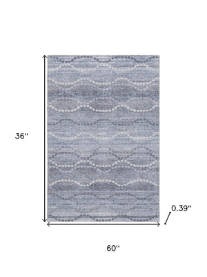 HomeRoots 5' X 8' Blue and Ivory Abstract Geometric Area Rug - Washable, UV-Resistant, Perfect for Pets! 715269