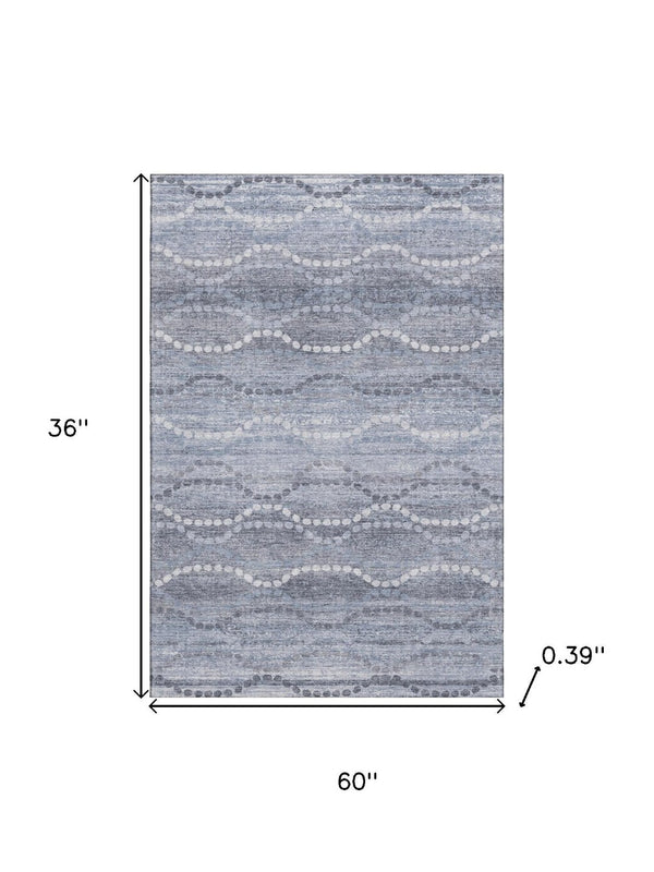 HomeRoots 5' X 8' Blue and Ivory Abstract Geometric Area Rug - Washable, UV-Resistant, Perfect for Pets! 715269