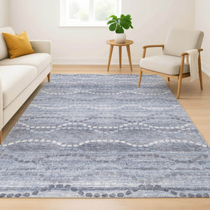 HomeRoots 5' X 8' Blue and Ivory Abstract Geometric Area Rug - Washable, UV-Resistant, Perfect for Pets! 715269