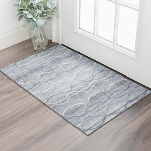 HomeRoots 5' X 8' Blue and Ivory Abstract Geometric Area Rug - Washable, UV-Resistant, Perfect for Pets! 715269