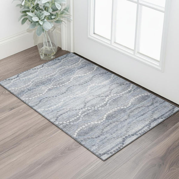 HomeRoots 5' X 8' Blue and Ivory Abstract Geometric Area Rug - Washable, UV-Resistant, Perfect for Pets! 715269