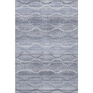 HomeRoots 8' Blue and Ivory Abstract Geometric Round Rug – Washable, Stain-Resistant, UV Protected Comfort 715270