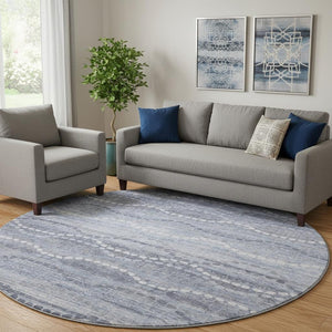 HomeRoots 8' X 10' Blue & Ivory Abstract Geometric Area Rug - Washable, Stain Resistant, UV Protected Design 715271