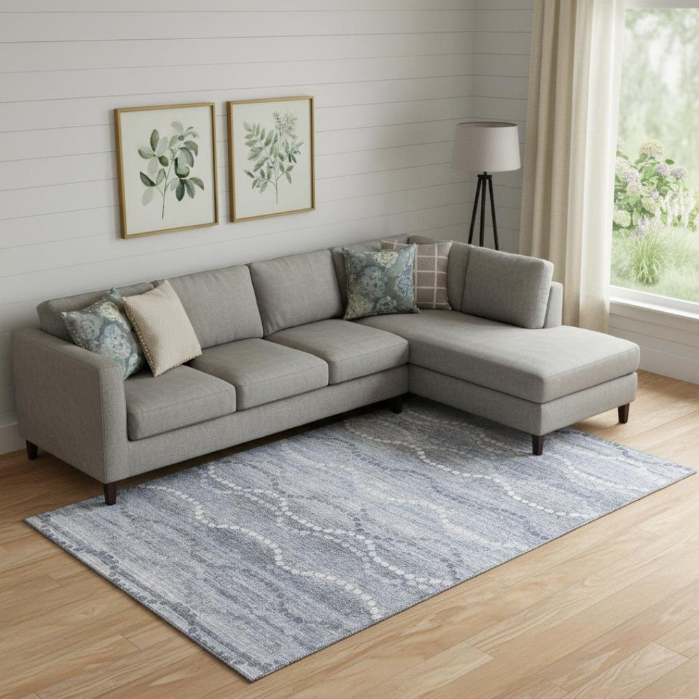HomeRoots 9' X 12' Blue And Ivory Abstract Geometric Area Rug - Stylish, Washable, UV-Protected for High Traffic 715272