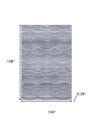 HomeRoots 10' X 14' Blue and Ivory Geometric Area Rug - Washable, UV-Protected, Durable for High-Traffic Spaces 715273