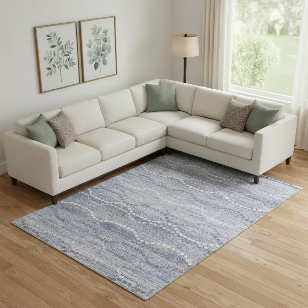 HomeRoots 10' X 14' Blue and Ivory Geometric Area Rug - Washable, UV-Protected, Durable for High-Traffic Spaces 715273
