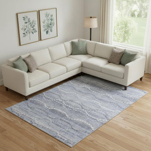 HomeRoots 10' X 14' Blue and Ivory Geometric Area Rug - Washable, UV-Protected, Durable for High-Traffic Spaces 715273