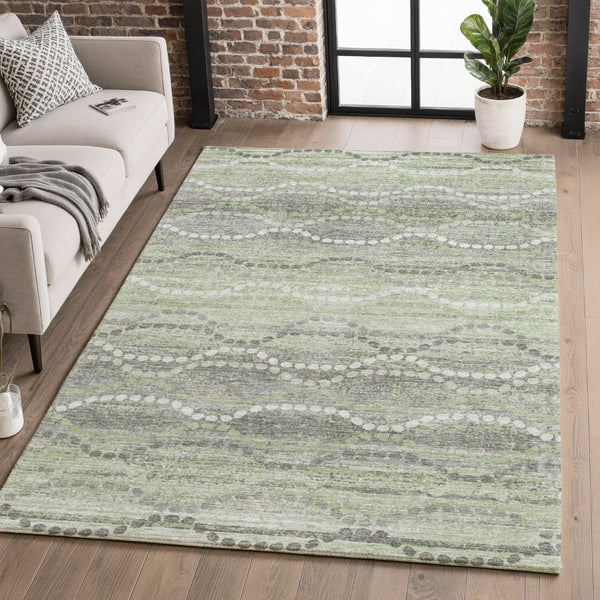 HomeRoots 5' X 8' Green And Ivory Abstract Geometric Rug - Washable, UV-Protected, Pet-Friendly Design! 715275