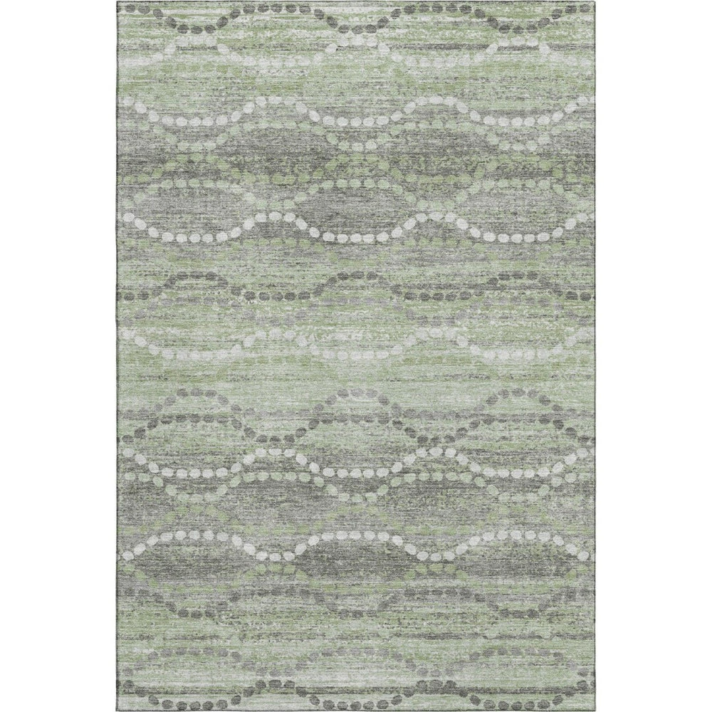 HomeRoots 5' X 8' Green And Ivory Abstract Geometric Rug - Washable, UV-Protected, Pet-Friendly Design! 715275